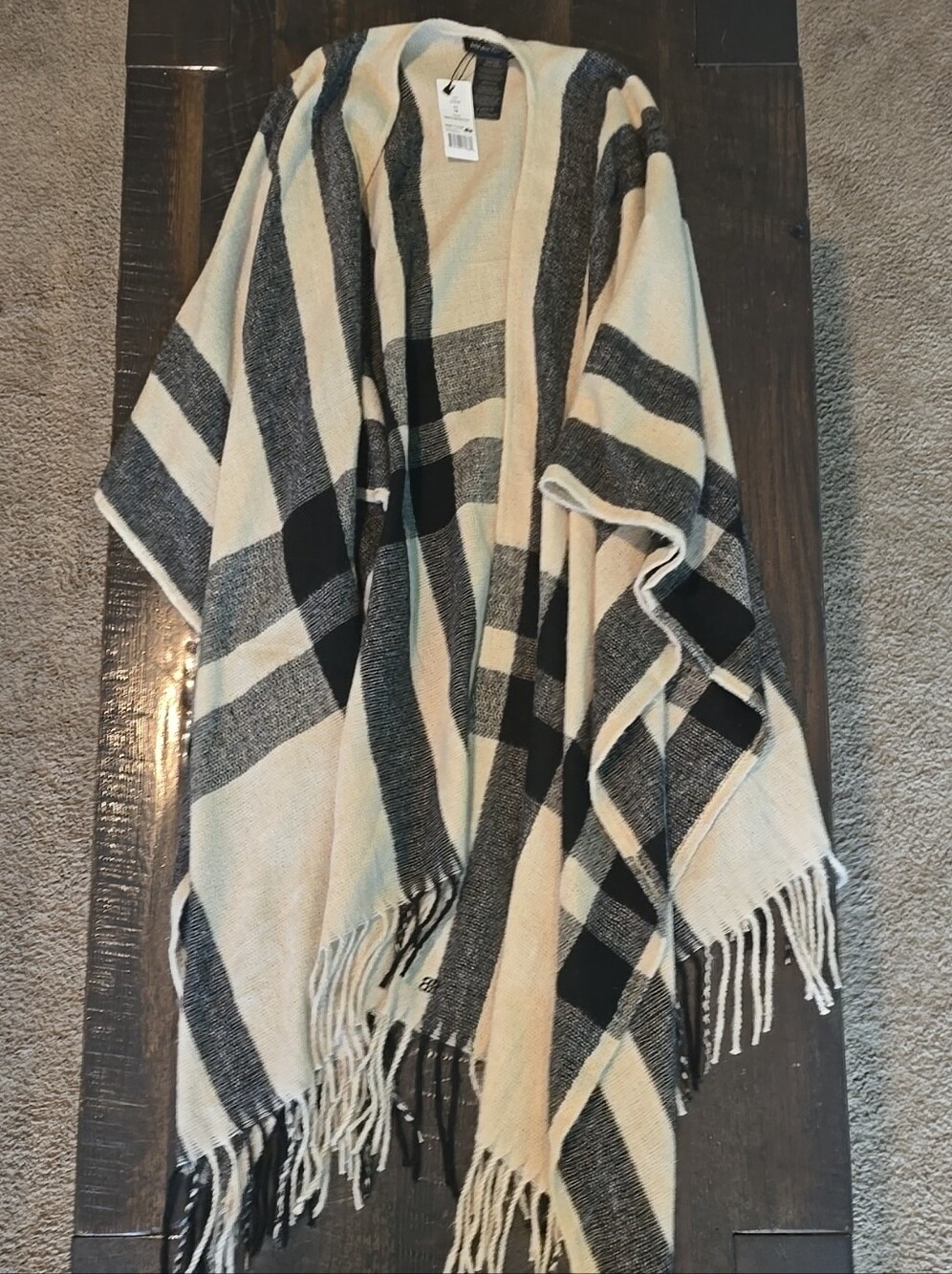 Banana Republic Black and Cream Striped Fringe Throw